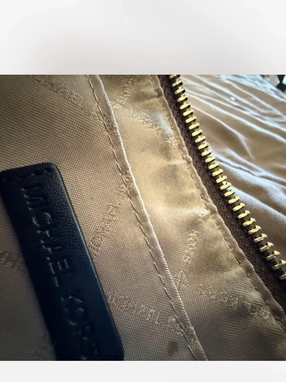 Michael Kors Dark Brown MK Logo Wristlet with Black Strap
